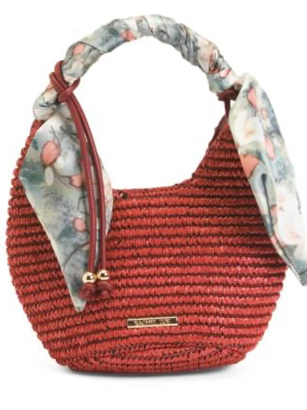 Rachel Zoe Rust Woven Hobo with Printed Scarf Handle